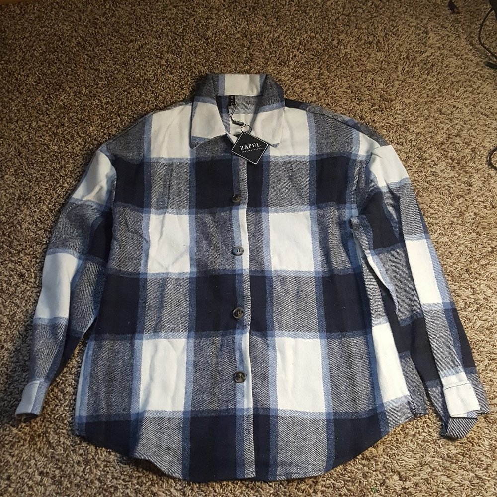 Blue Plaid Flannel Shirt- NWT